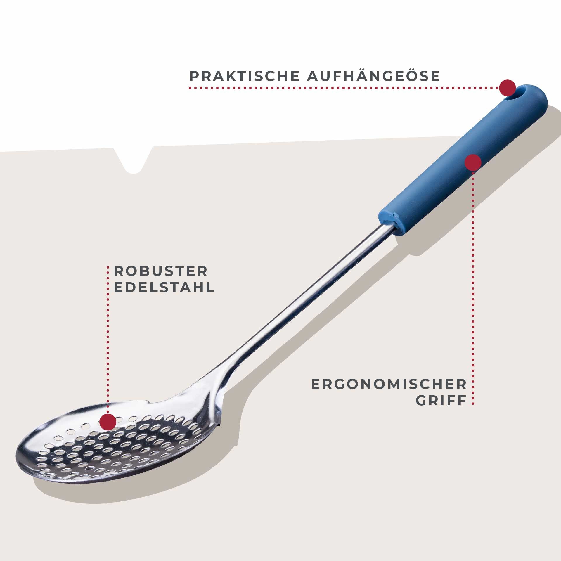 Łyżka do odcedzania Essential, niebieska - idealne narzędzie do gotowania