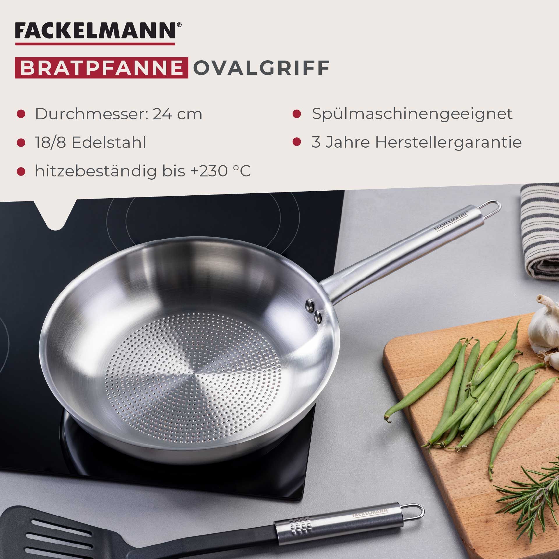 Patelnia stalowa z owalnym uchwytem, Ø24cm – doskonałe smażenie