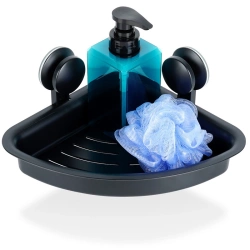 Shower Shelf Black on Suction Cups Corner 28x22x12 cm
