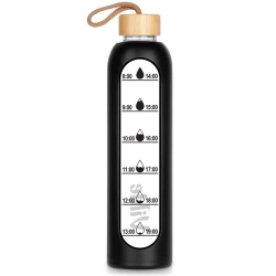 Wasserflasche aus Glas mit Abdeckung aus Silikon Schwarze 1 l | Trinkflasche, Sportflasche, Sport, für Fitness, Wandern, Camping, Schule, Büro
