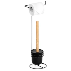 Toilet Roll Holder with Toilet Brush Black 53 cm