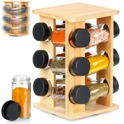 Spice Rack with Jars Wooden Rotating 13 pcs