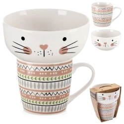 Kids Mug with Bowl Porcelain Cat 2 pcs