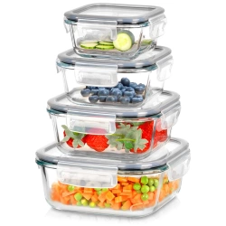 Food Containers Glass with Lid and Gasket Square 4 pcs