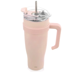 Thermobecher aus Stahl Rosa mit Griff TERMO 1.2 l | Kaffeebecher, Trinkbecher, Isolierbecher, Doppelwandige, Heiß, Kalt