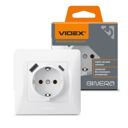 Gniazdo schuko pojedyncze z USB-A+USB-C białe VIDEX BINERA