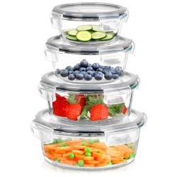 Food Containers Glass with Lid and Gasket Round 4 pcs