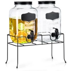 Getränkespender Zapfhahnflasche Glasspender mit Zapfhahn und schwarzem Ständer 2x4 L 3-tlg.