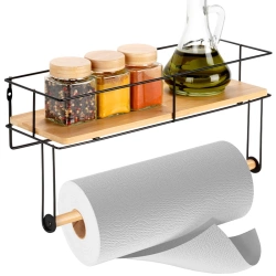 Towel Holder with Shelf Metal Black 37x12.5x18.5cm