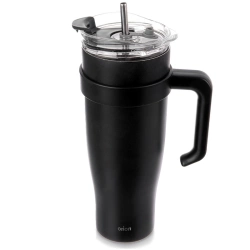 Thermobecher aus Stahl Schwarz mit Griff TERMO 1.2 l | Kaffeebecher, Trinkbecher, Isolierbecher, Doppelwandige, Heiß, Kalt