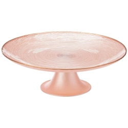 Patera na tort na nóżce szklana różowa 21 cm