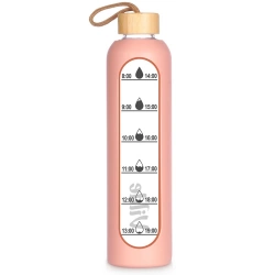 Wasserflasche aus Glas mit Abdeckung aus Silikon Lachsfarben 1 l | Trinkflasche, Sportflasche, Sport, für Fitness, Wandern, Camping, Schule, Büro