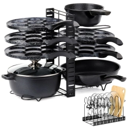 Topfdeckelhalter aus Metall Schwarz 2 in 1 | für Pfanne, Deckel, Topf, Pfannenhalter