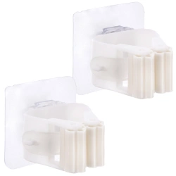 Broom Holder Self-Adhesive White 2 pcs