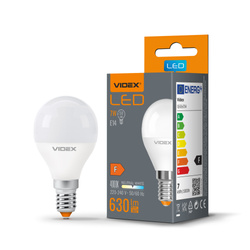Żarówka LED E14 G45 Kulka 7W = 50W 630lm 4000K Neutralna Biel 240° Videx