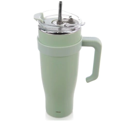 Thermobecher aus Stahl Mintfarben mit Griff TERMO 1.2 l | Kaffeebecher, Trinkbecher, Isolierbecher, Doppelwandige, Heiß, Kalt