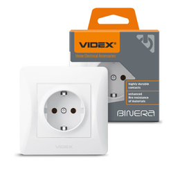Gniazdo pojedyncze Schuko białe VIDEX BINERA