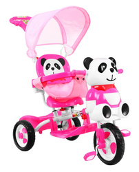 3-kołowy Rowerek dla dzieci Panda Różowy + Dźwięki + Daszek + Barierka + Podnóżek + Rączka + Schowek