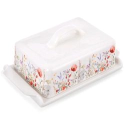 Butterdose aus Porzellan Weiß MOHNBLUMEN | Butterglocke, Butterschale, für Butter, Behälter