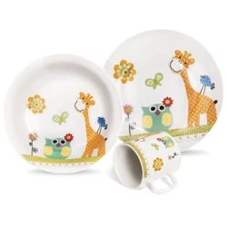 Frühstücksset für Kinder Frühstücksgeschirr Kindergeschirr aus Porzellan GIRAFFE 3 El.