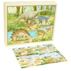 Drewniane puzzle Dinozaury kolorowa układanka 4W1